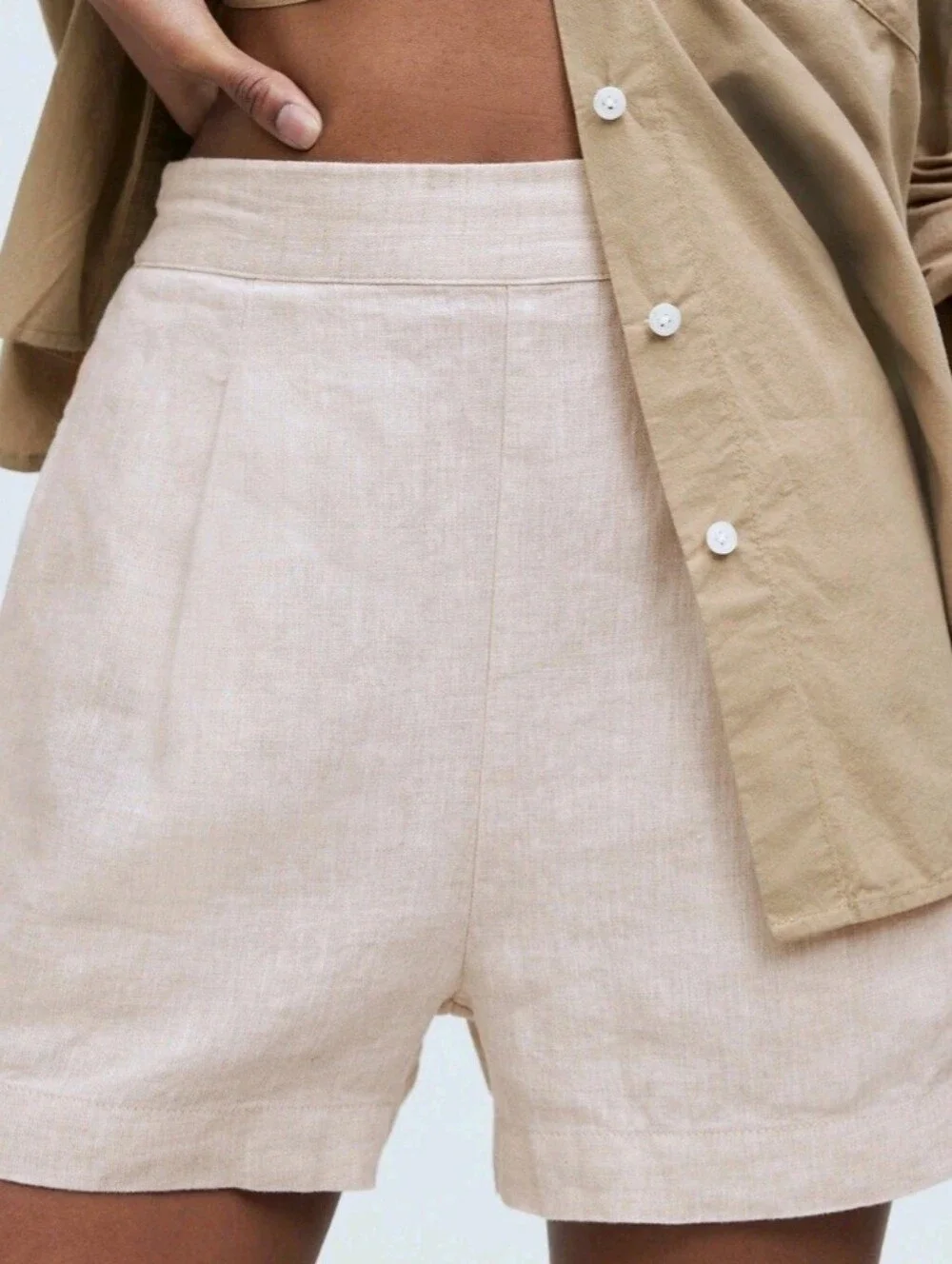 Madewell Clean Pull On Linen Blend Shorts Pleated Elastic Waist Tan Women XL